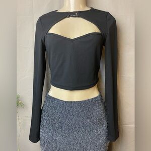 SHEIN Black Ribbed Top with Buckle Detail